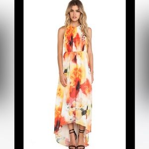 Alice + Olivia Ryan High Neck Leather T Back Gown